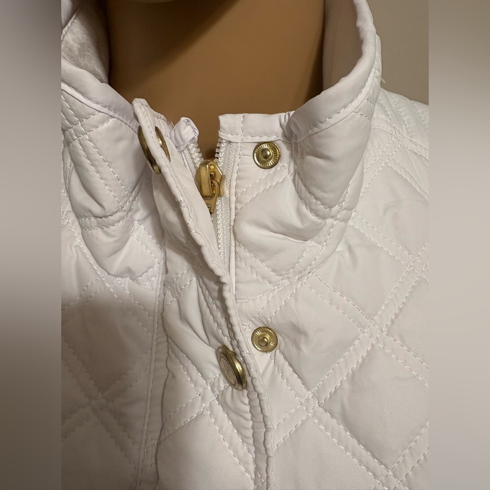 WEATHERPROOF Brand Quilted Lined Vest White with Gold Accents ADJUST. WAIST M. - Picture 9 of 15